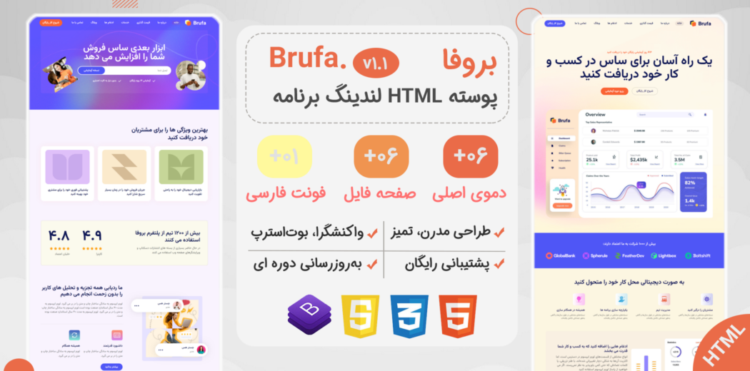 قالب HTML لندینگ بروفا، Brufa - قالب HTML راستچین