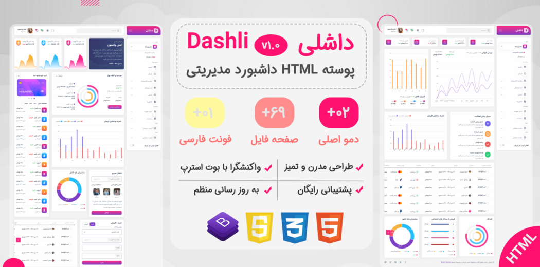 قالب مدیریت HTML داشلی، Dashli - قالب HTML راستچین
